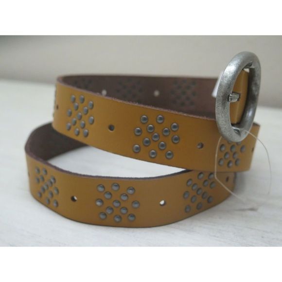 LUCKY BRAND WOMENS SZ M/L COGNAC BROWN LEATHER SILVER TONED STUDDED BELT $60+ - Picture 4 of 9